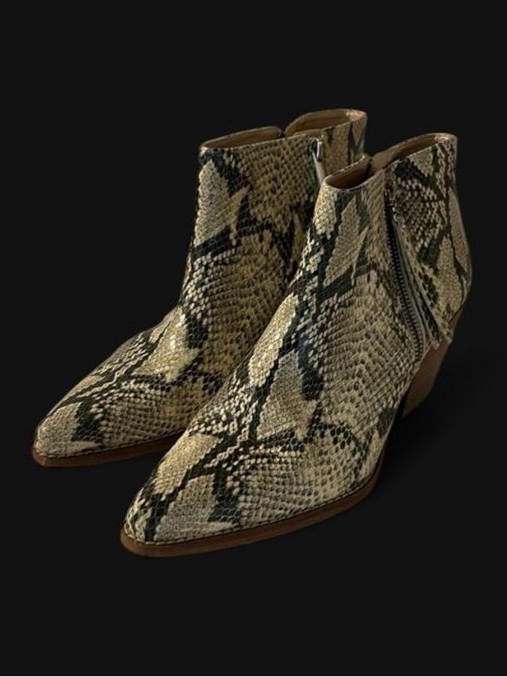 Fall winter snakeskin print ankle boot Nuetral statement classic